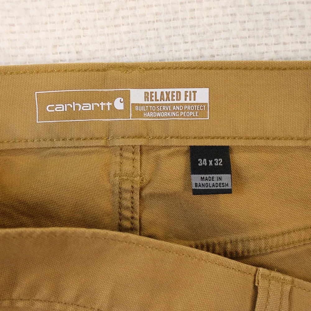 Carhartt Mens 34x32 Work Pants Brown Rugged Flex Relaxed Fit Canvas BN2517-M